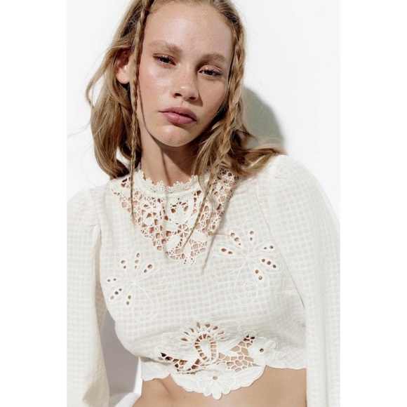 🦋 Bloggers Favorite 🦋 NWT Zara Embroidered Top Size L - Picture 4 of 16